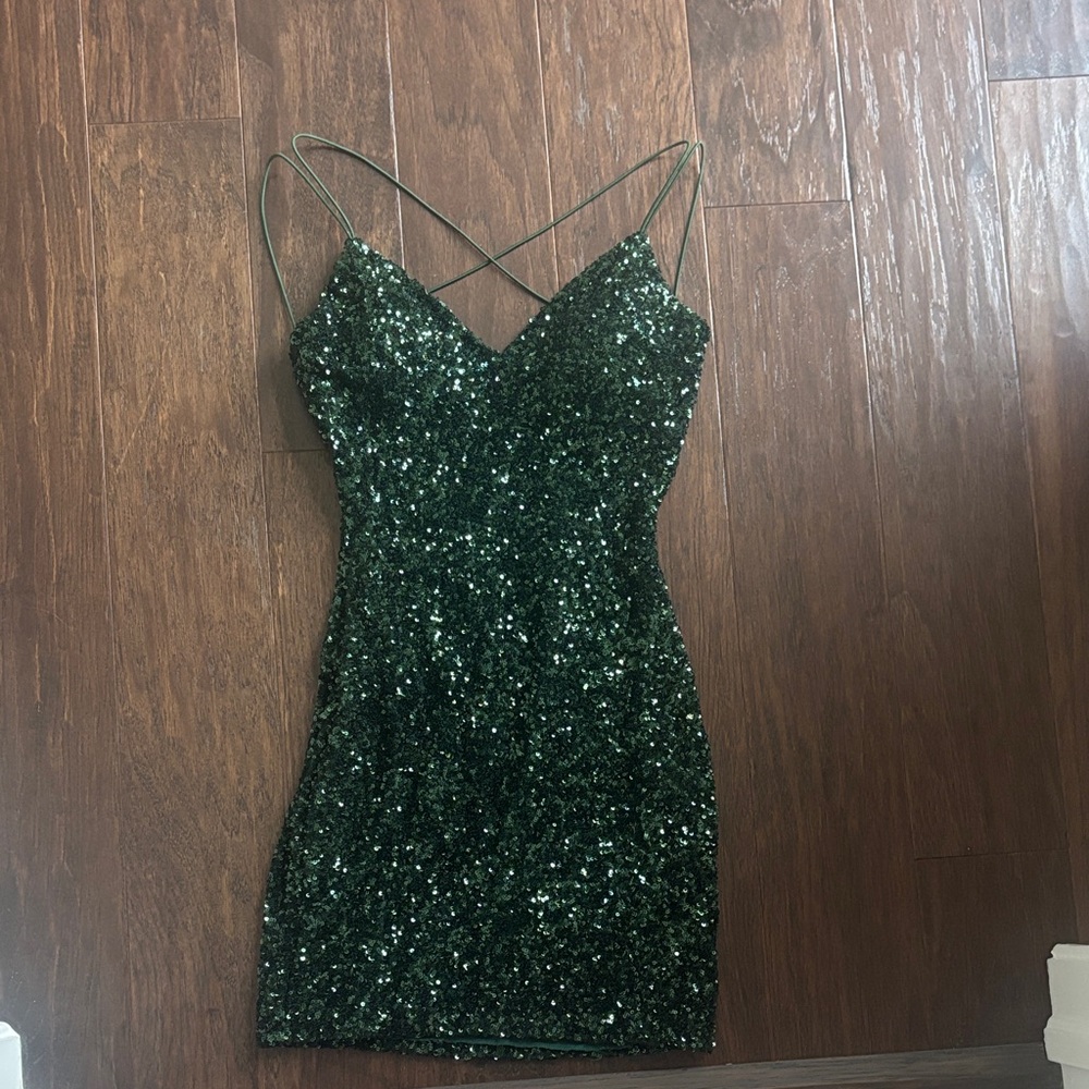 B Darlin Sparkling Green Mini Hoco Dress